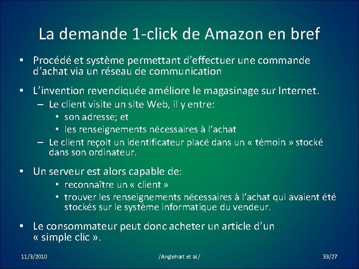 La demande 1 -click de Amazon en bref • Procédé et système permettant d’effectuer