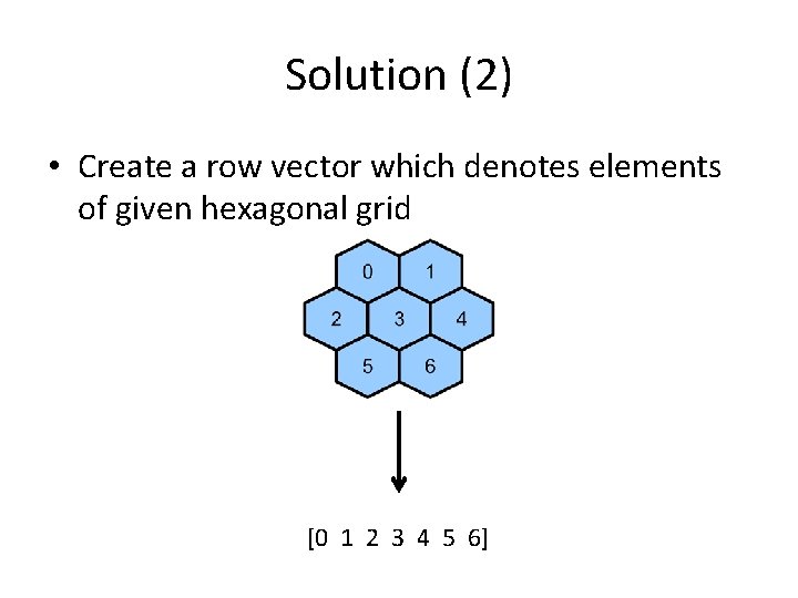 Solution (2) • Create a row vector which denotes elements of given hexagonal grid