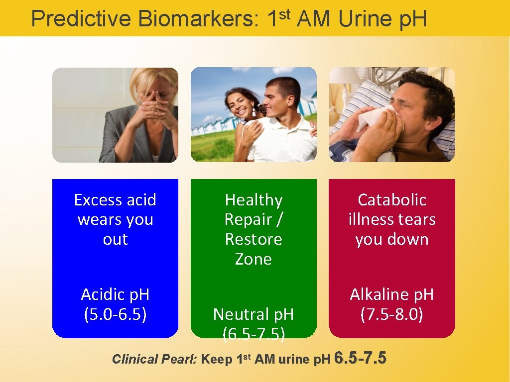 Predictive Biomarkers: Excess acid wears you out Acidic p. H (5. 0 -6. 5)