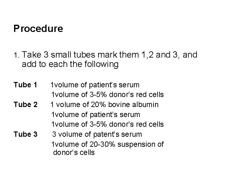 Procedure 1. Take 3 small tubes mark them 1, 2 and 3, and add