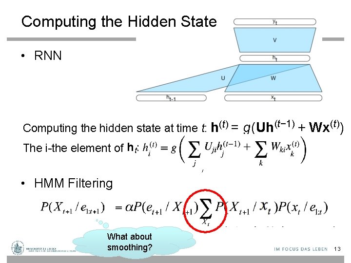 Computing the Hidden State • RNN Computing the hidden state at time t: h(t) Computing the Hidden State • RNN Computing the hidden state at time t: h(t)