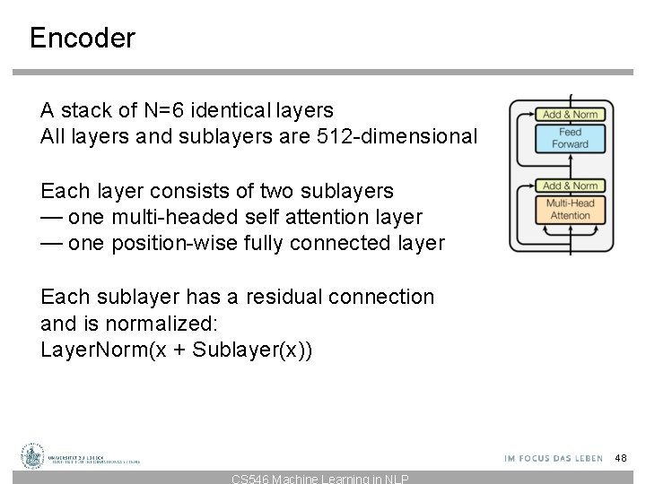 Encoder A stack of N=6 identical layers All layers and sublayers are 512 -dimensional Encoder A stack of N=6 identical layers All layers and sublayers are 512 -dimensional