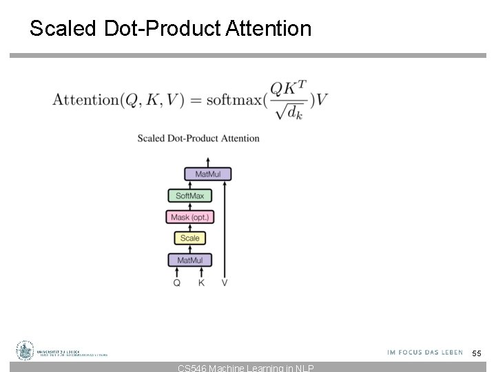 Scaled Dot-Product Attention 55 CS 546 Machine Learning in NLP Scaled Dot-Product Attention 55 CS 546 Machine Learning in NLP