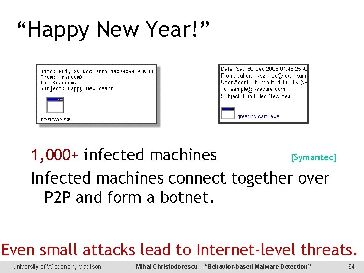 “Happy New Year!” 1, 000+ infected machines [Symantec] Infected machines connect together over P