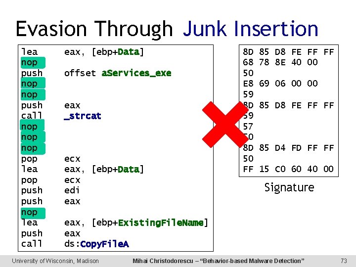 Evasion Through Junk Insertion lea push nop push call nop pop nop lea push