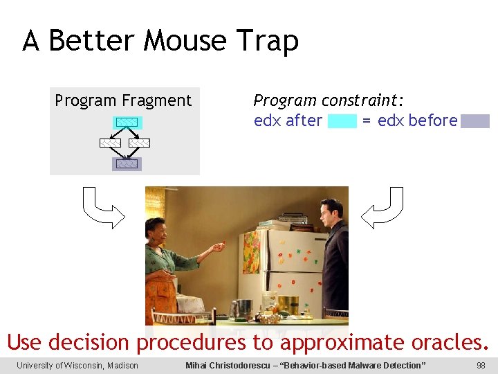 A Better Mouse Trap Program Fragment Program constraint: edx after = edx before Use