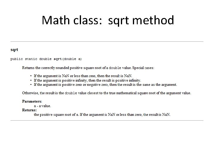 Math class: sqrt method 