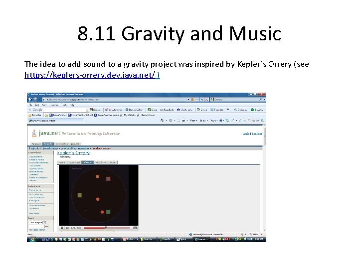 8. 11 Gravity and Music The idea to add sound to a gravity project