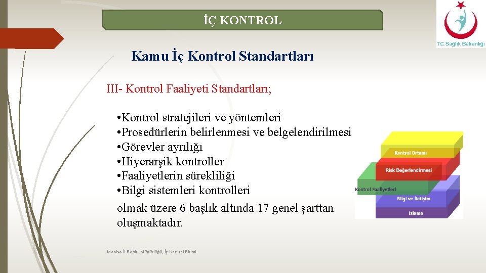 İÇ KONTROL Kamu İç Kontrol Standartları III- Kontrol Faaliyeti Standartları; • Kontrol stratejileri ve
