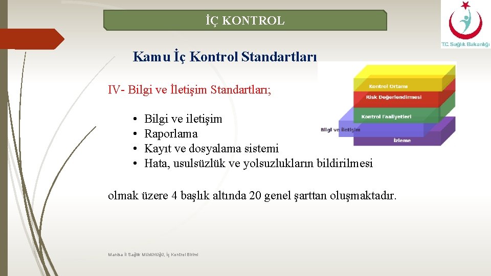 İÇ KONTROL Kamu İç Kontrol Standartları IV- Bilgi ve İletişim Standartları; • • Bilgi