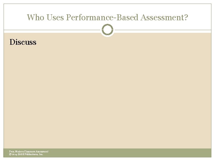 Who Uses Performance-Based Assessment? Discuss Frey, Modern Classroom Assessment © 2014 SAGE Publications, Inc.