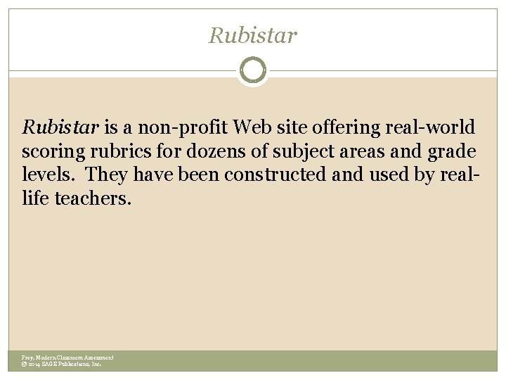 Rubistar is a non-profit Web site offering real-world scoring rubrics for dozens of subject