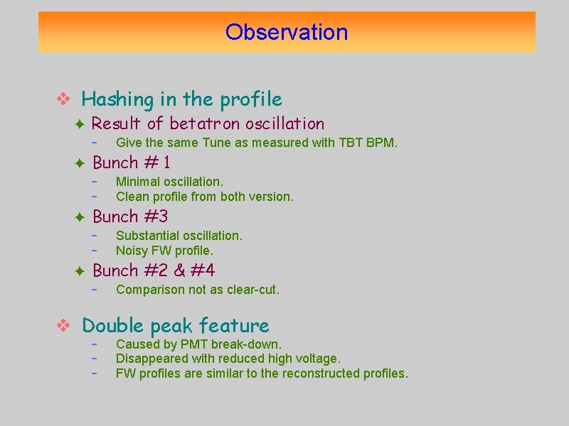 Observation ❖ Hashing in the profile Result of betatron oscillation - Give the same