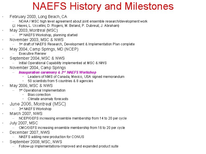NAEFS History and Milestones • February 2003, Long Beach, CA – NOAA / MSC