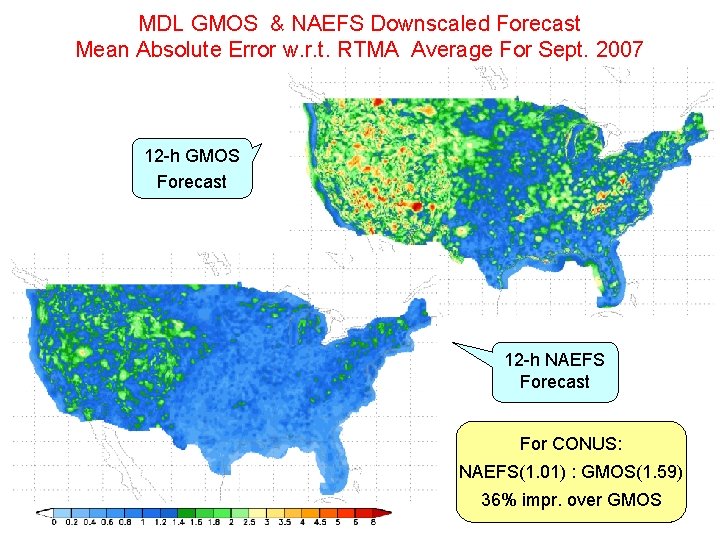 MDL GMOS & NAEFS Downscaled Forecast Mean Absolute Error w. r. t. RTMA Average