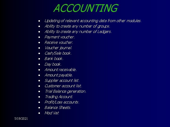 ACCOUNTING · · · · · 5/19/2021 Updating of relevant accounting data from other