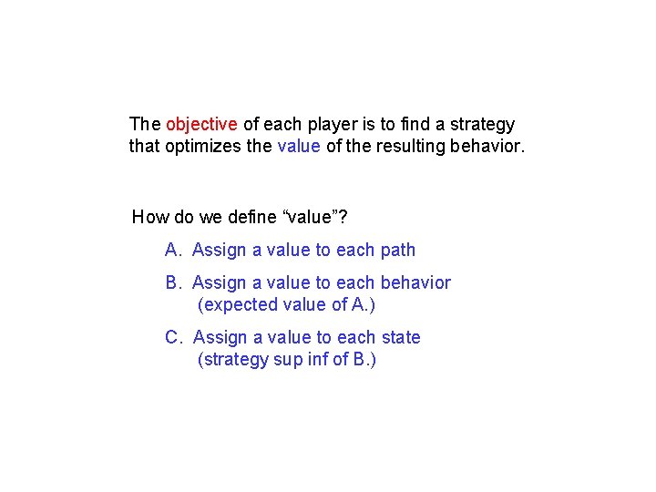 The objective of each player is to find a strategy that optimizes the value
