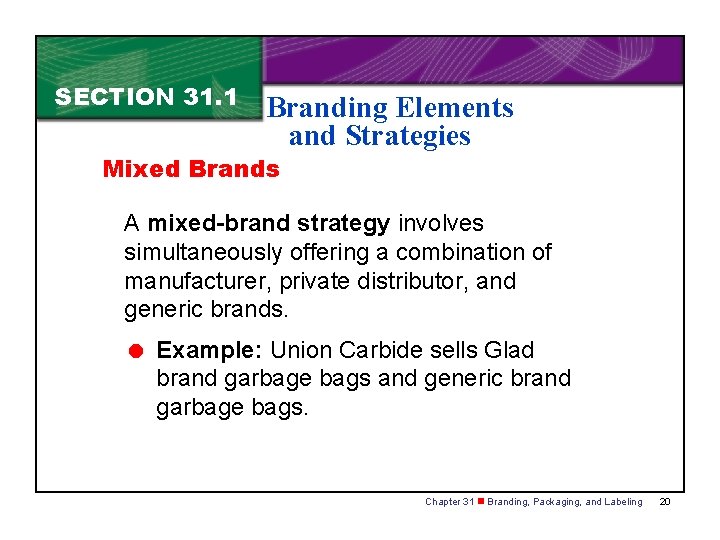SECTION 31. 1 Branding Elements and Strategies Mixed Brands A mixed-brand strategy involves simultaneously