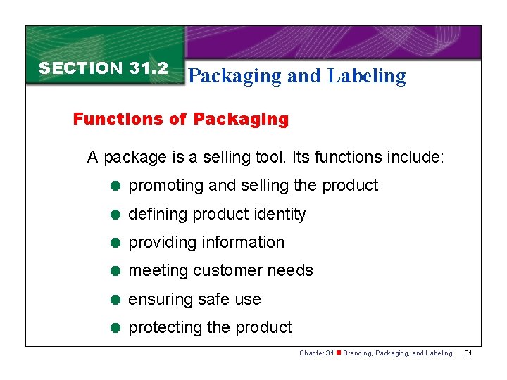 SECTION 31. 2 Packaging and Labeling Functions of Packaging A package is a selling