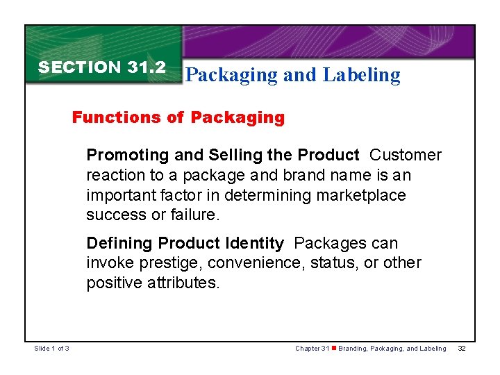 SECTION 31. 2 Packaging and Labeling Functions of Packaging Promoting and Selling the Product