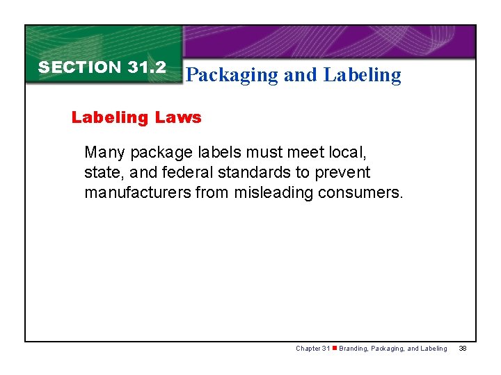 SECTION 31. 2 Packaging and Labeling Laws Many package labels must meet local, state,