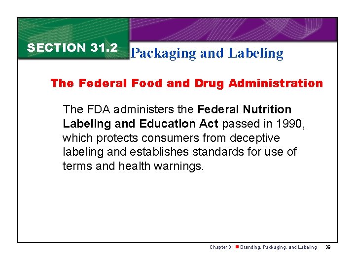 SECTION 31. 2 Packaging and Labeling The Federal Food and Drug Administration The FDA