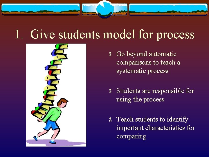 1. Give students model for process N Go beyond automatic comparisons to teach a
