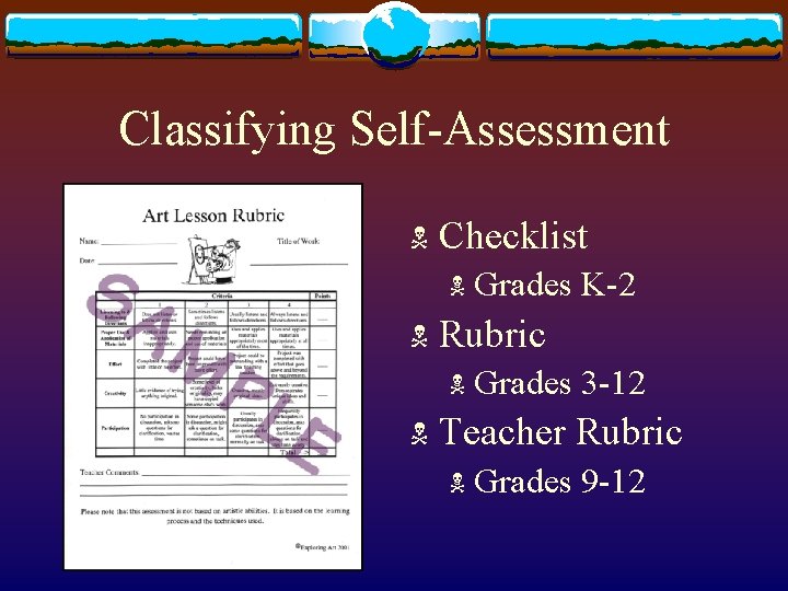 Classifying Self-Assessment N Checklist N Grades N Rubric N Grades N K-2 3 -12