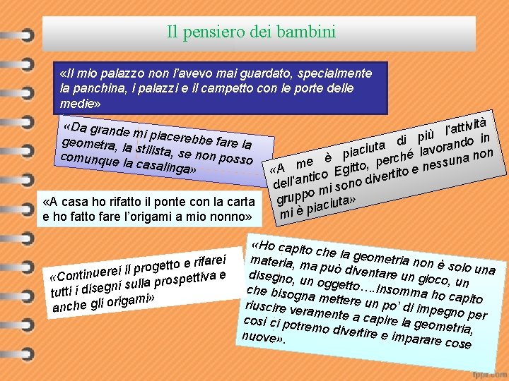 Il pensiero dei bambini «Il mio palazzo non l’avevo mai guardato, specialmente la panchina,