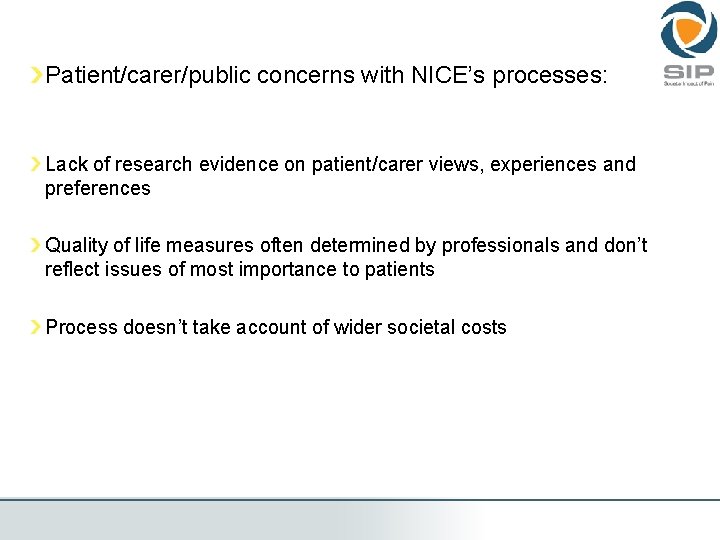 Patient/carer/public concerns with NICE’s processes: Lack of research evidence on patient/carer views, experiences and