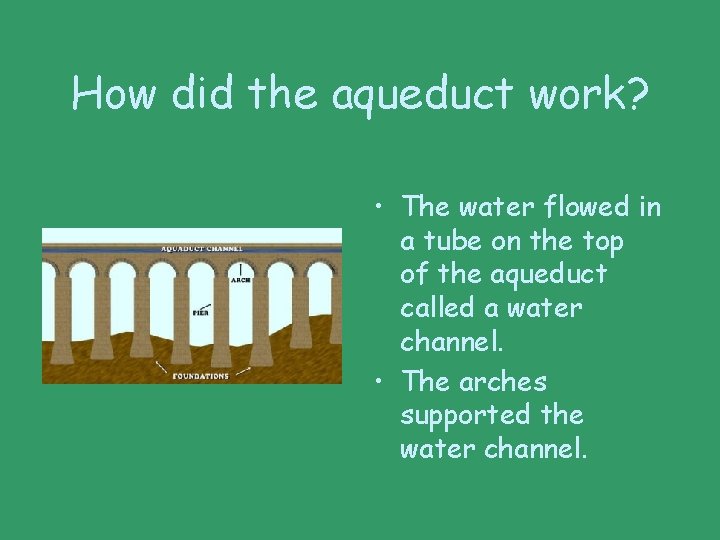 How did the aqueduct work? • The water flowed in a tube on the