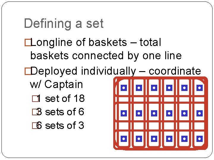 Defining a set �Longline of baskets – total baskets connected by one line �Deployed