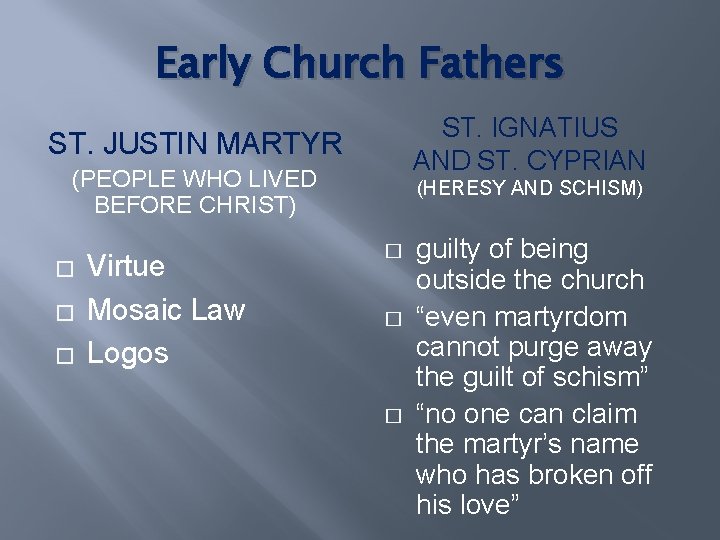 Early Church Fathers ST. IGNATIUS AND ST. CYPRIAN ST. JUSTIN MARTYR (PEOPLE WHO LIVED