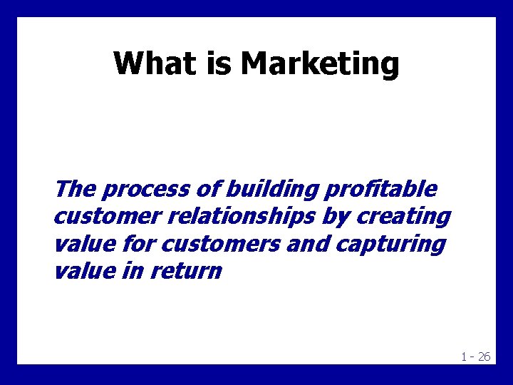 What is Marketing The process of building profitable customer relationships by creating value for