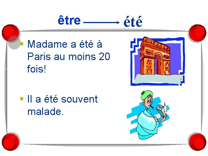 être § Madame a été à Paris au moins 20 fois! § Il a