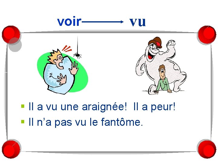 voir vu § Il a vu une araignée! Il a peur! § Il n’a