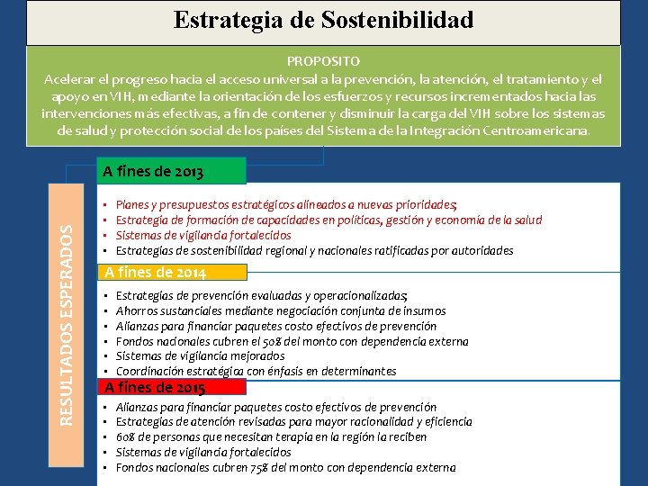 Estrategia de Sostenibilidad PROPOSITO Acelerar el progreso hacia el acceso universal a la prevención,