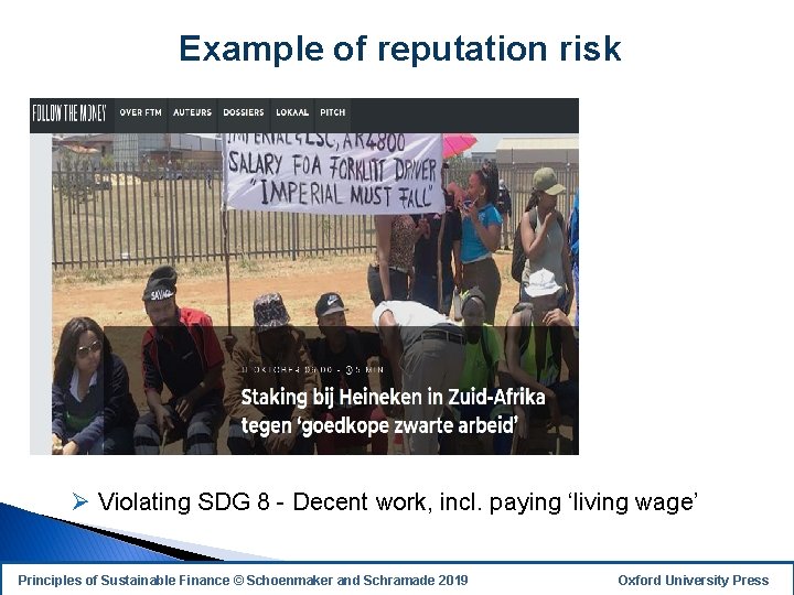 Example of reputation risk Ø Violating SDG 8 - Decent work, incl. paying ‘living