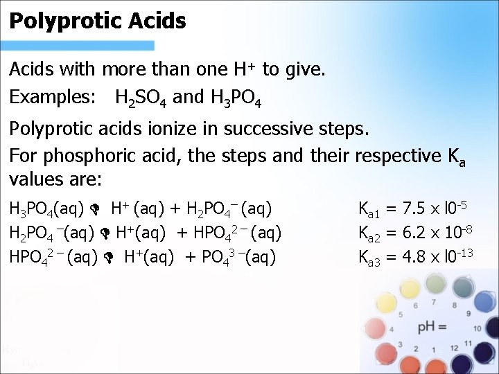 Polyprotic Acids with more than one H+ to give. Examples: H 2 SO 4