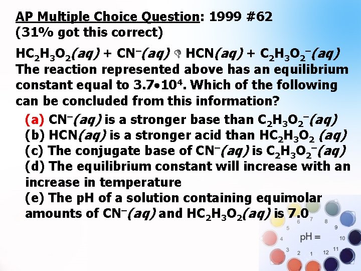 AP Multiple Choice Question: 1999 #62 (31% got this correct). HC 2 H 3