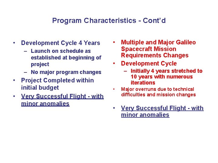 Program Characteristics - Cont’d • Development Cycle 4 Years – Launch on schedule as