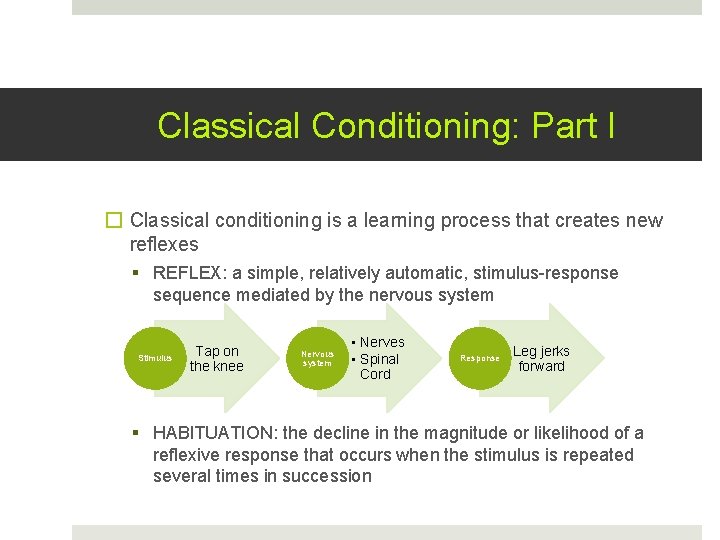 Classical Conditioning: Part I � Classical conditioning is a learning process that creates new