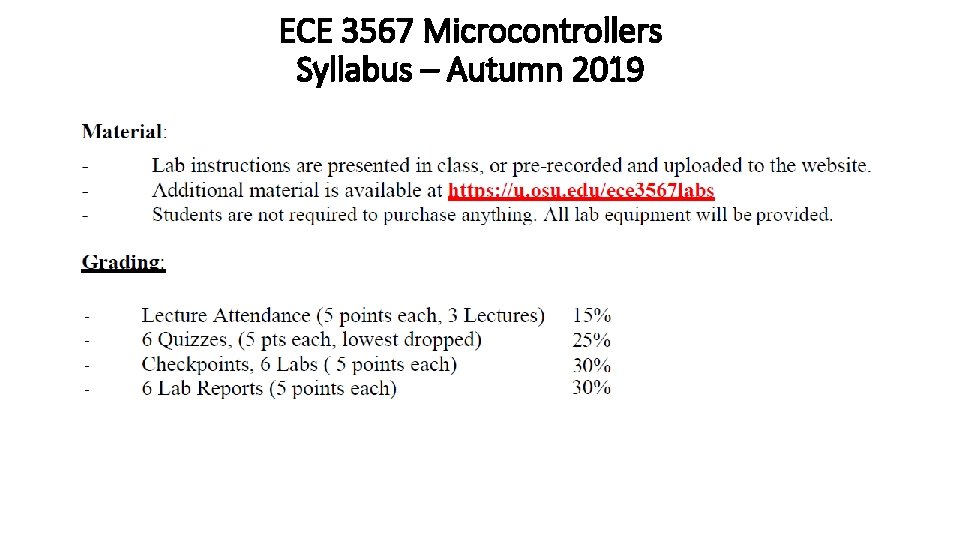 ECE 3567 Microcontrollers Syllabus – Autumn 2019 