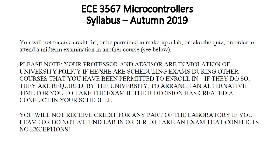 ECE 3567 Microcontrollers Syllabus – Autumn 2019 