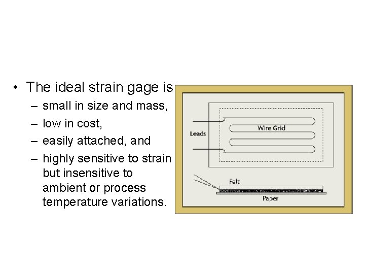  • The ideal strain gage is – – small in size and mass,