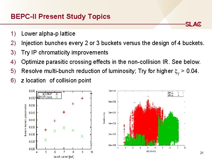 BEPC-II Present Study Topics 1) Lower alpha-p lattice 2) Injection bunches every 2 or