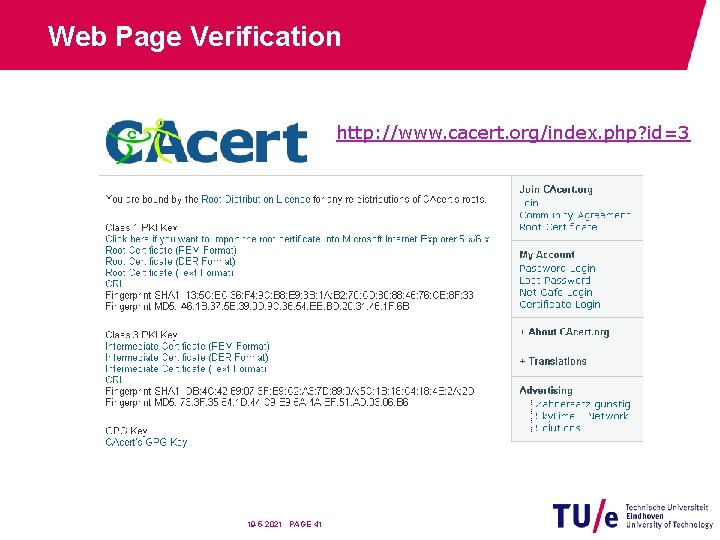 Web Page Verification http: //www. cacert. org/index. php? id=3 19 -5 -2021 PAGE 41