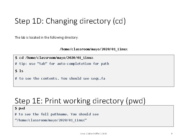 Step 1 D: Changing directory (cd) The lab is located in the following directory:
