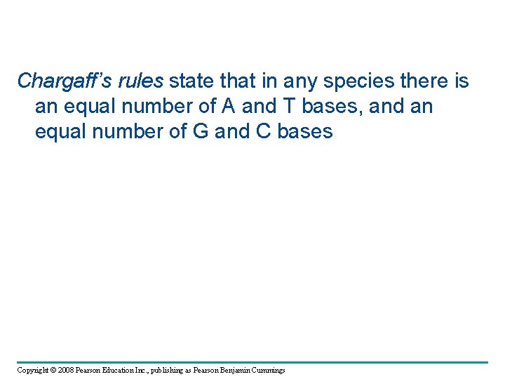 Chargaff’s rules state that in any species there is an equal number of A