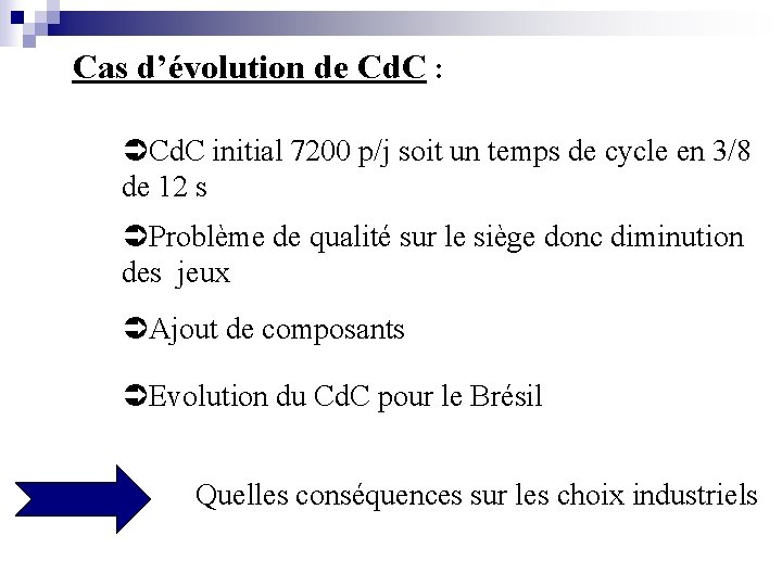 Cas d’évolution de Cd. C : Cd. C initial 7200 p/j soit un temps
